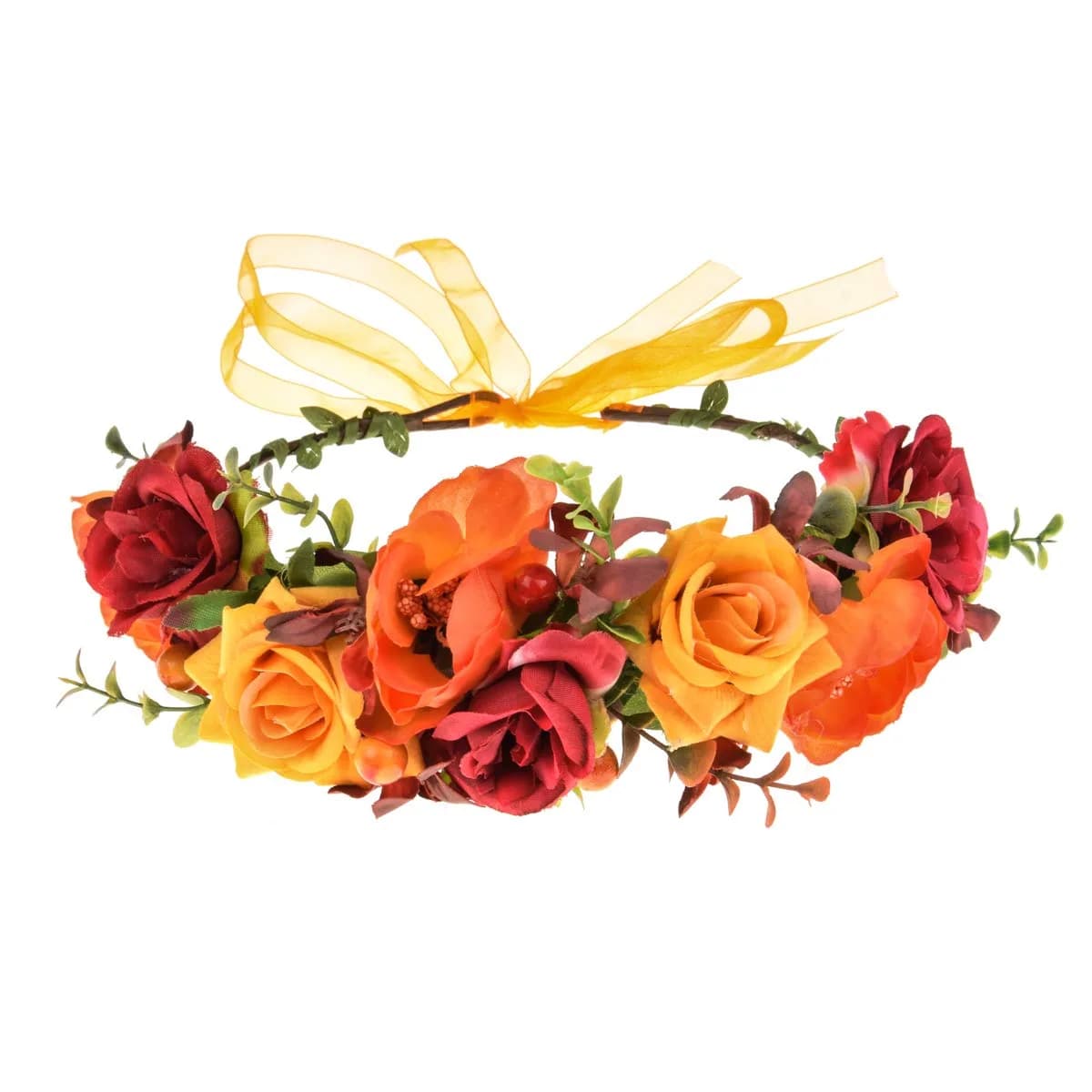 Vividsun Women Flower Crown Floral Headpiece White | Hand-Made Fabric Floral Wreath — yellow red