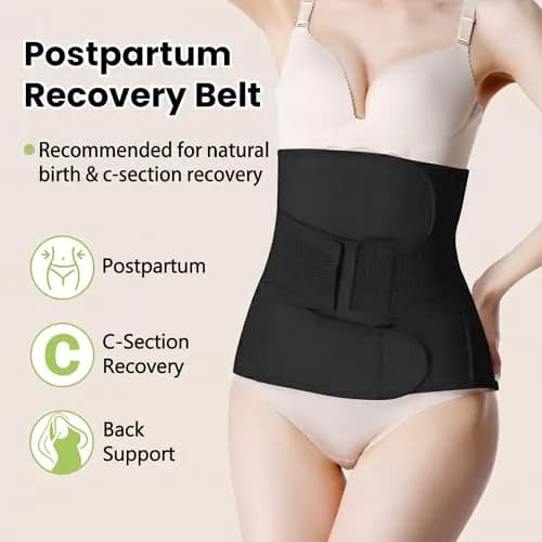 Gepoetry Postpartum Recovery Belt Belly Wrap for C-Section & Natural Birth - Black, L (33"-40" Waist) thumbnail 2