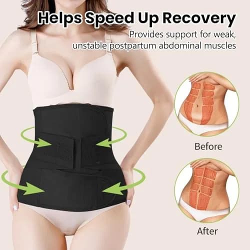 Gepoetry Postpartum Recovery Belt Belly Wrap for C-Section & Natural Birth - Black, L (33"-40" Waist) thumbnail 3