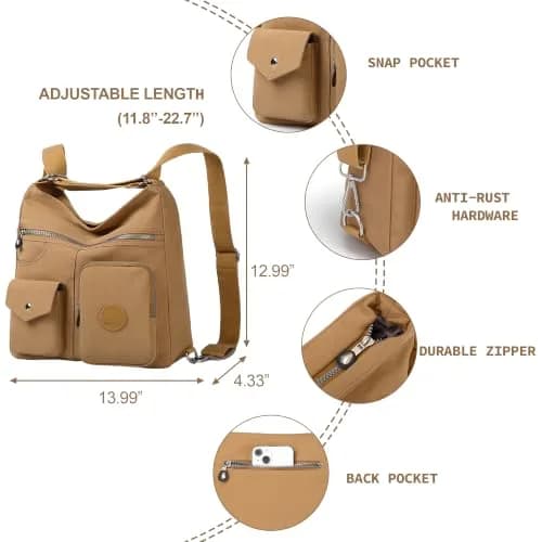 Dora & Liz Hobo Purse for Women, Nylon Crossbody Shoulder Handbag Convertible Backpack 34cm (13.39") | Multi-Way Carry Water-Resistant Bag thumbnail 4