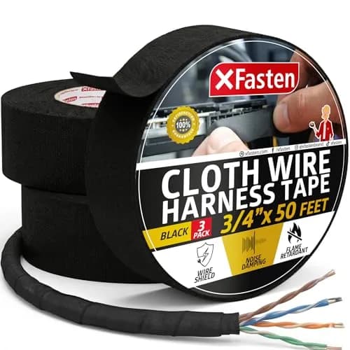 XFasten Wire Harness Tape, 3/4-Inch x 50-Foot (3-Pack) | High Temp Automotive Felt Cloth Tape for Cables thumbnail 1