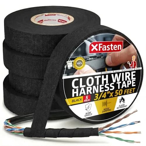 XFasten Wire Harness Tape, 3/4-Inch x 50-Foot (5-Pack) | High Temp Automotive Felt Cloth Tape for Cables thumbnail 1