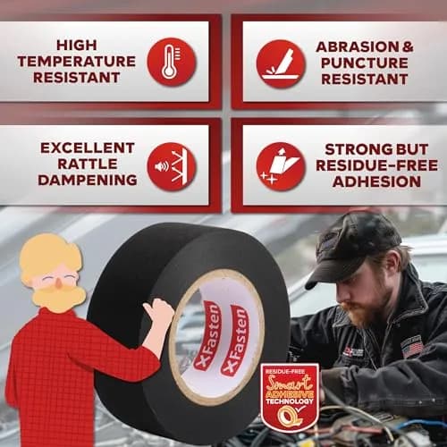 XFasten Wire Harness Tape, 3/4-Inch x 50-Foot (5-Pack) | High Temp Automotive Felt Cloth Tape for Cables thumbnail 3