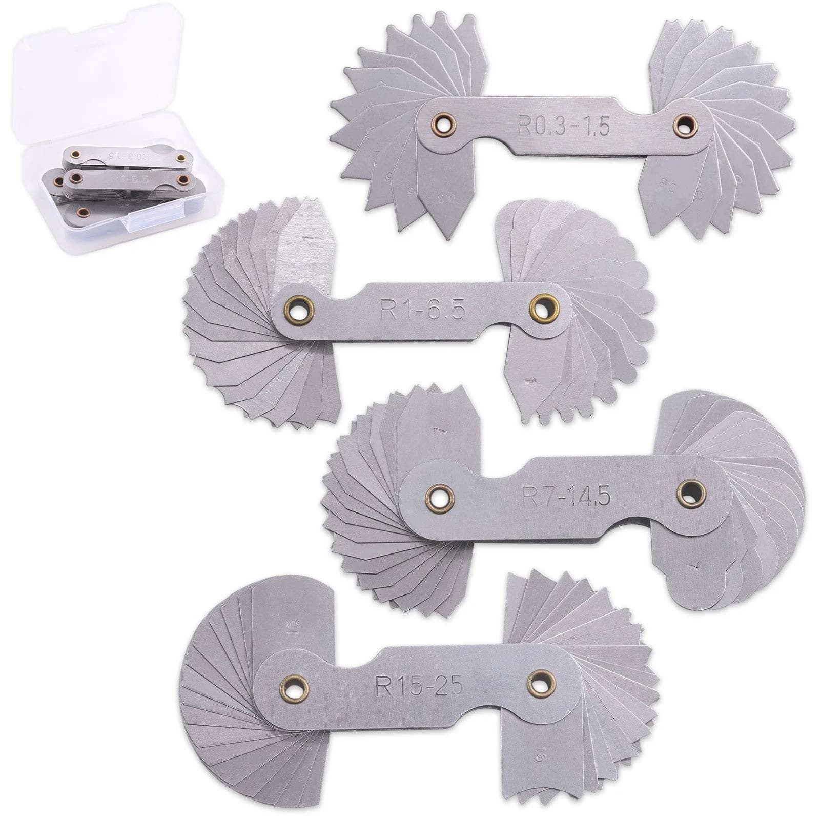 Glarks Radius Gauge Set R0.3-25mm (4-Pack) | Precision Measuring Tool for Machinists - main product image