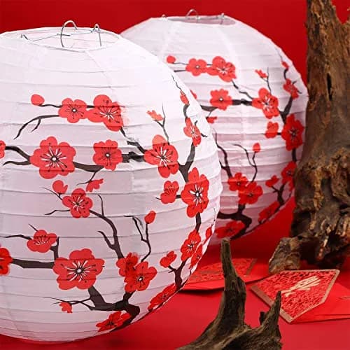 Blulu Red Cherry Blossom Paper Lanterns 30cm (11.8 x 11 Inch) | Pack of 6 Oriental Style thumbnail 3