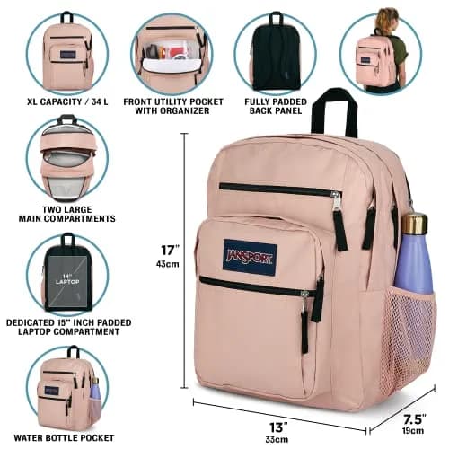 JanSport Big Student Laptop Backpack 34L (17" x 13" x 7.5") | Red Tape thumbnail 3