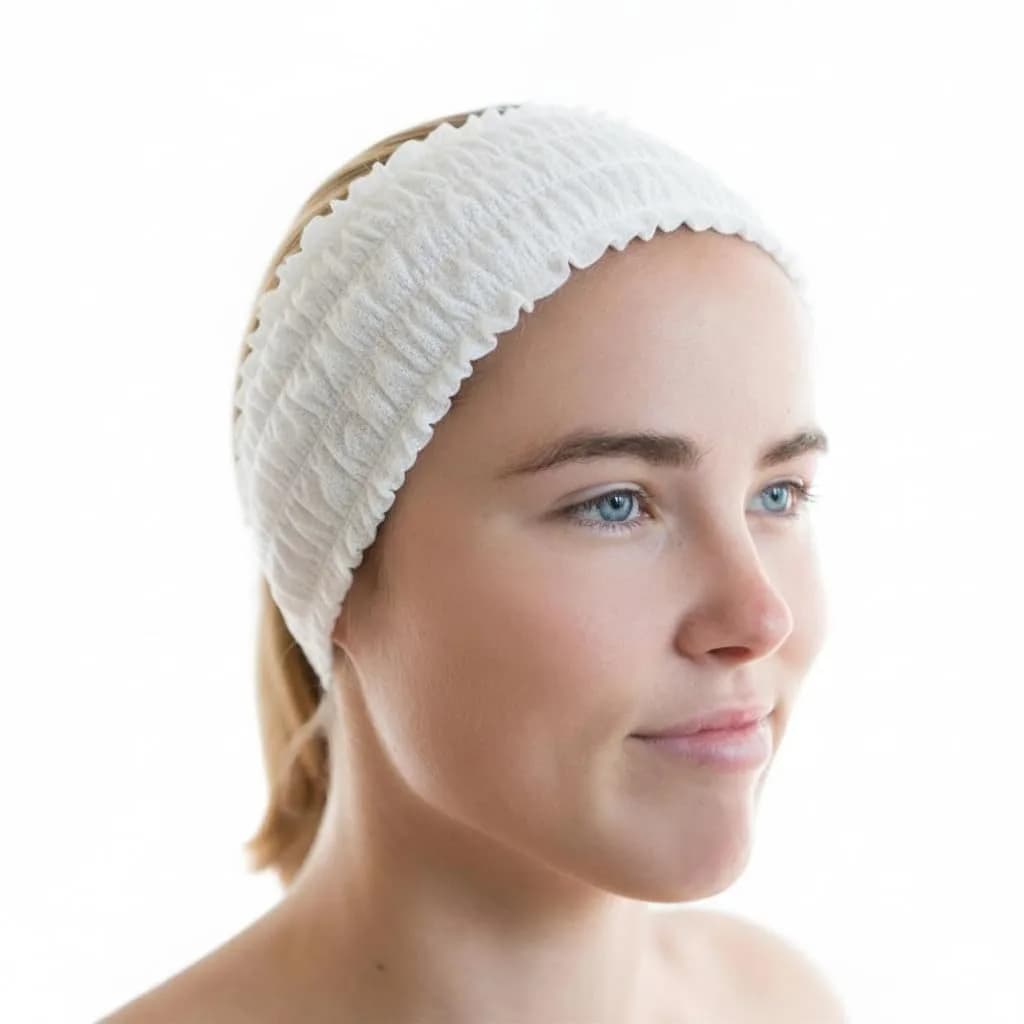 LIFESOFT Disposable Facial Spa Headbands Individual Wrapped, 100 Count (4" x 5.5" unstretched, stretches to 13") | Professional Use & Gentle Skin Fit — White