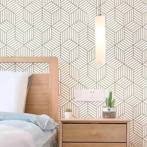 WENMER Geometric Hexagon Wallpaper 45cm x 300cm (17.7" x 118") | Self-Adhesive, Waterproof, Removable Wall Paper Roll thumbnail 3