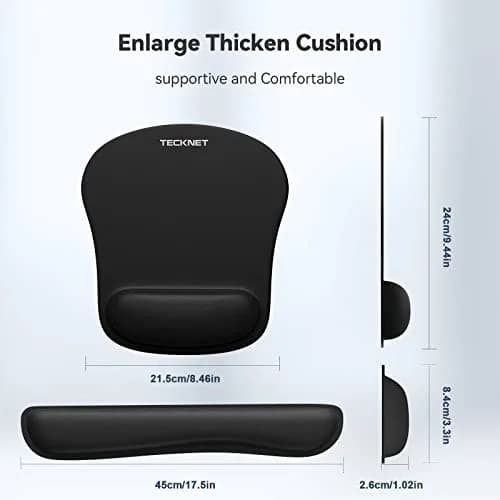 TECKNET Ergonomic Mouse Pad and Keyboard Wrist Rest Set with Wrist Support, Black | Memory Foam Cushion for Pain Relief thumbnail 6