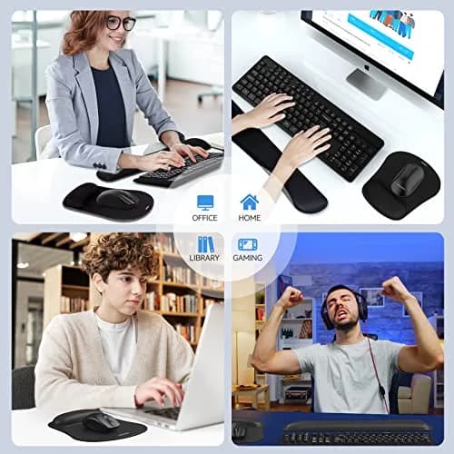 TECKNET Ergonomic Mouse Pad and Keyboard Wrist Rest Set with Wrist Support, Black | Memory Foam Cushion for Pain Relief thumbnail 7