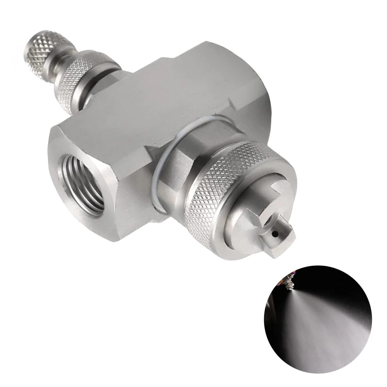 MroMax 1/4" BSP Female Thread Air Atomizing Mist Nozzle 70 Degree Round Spray | Stainless Steel — Mix Type Tip