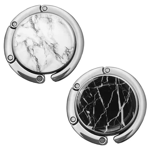Bosketo Foldable Purse Hook Womens Bag Table Hanger Collection Desk Hooks for Purse (White+Black Marble Hook) | Portable & Anti-slip thumbnail 1