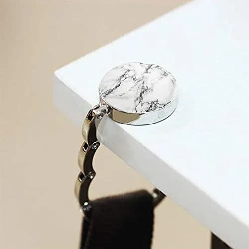 Bosketo Foldable Purse Hook Womens Bag Table Hanger Collection Desk Hooks for Purse (White+Black Marble Hook) | Portable & Anti-slip thumbnail 5