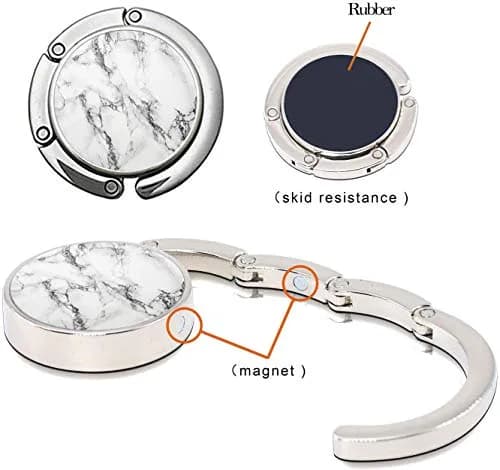 Bosketo Foldable Purse Hook Womens Bag Table Hanger Collection Desk Hooks for Purse (White+Black Marble Hook) | Portable & Anti-slip thumbnail 2