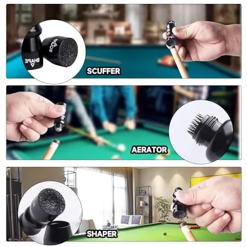 GSE 3-in-1 Pool Cue Tip Tool, Scuffer/Shaper/Aerator, Black | Compact Aluminum Cue Tip Repair thumbnail 4