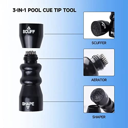 GSE 3-in-1 Pool Cue Tip Tool, Scuffer/Shaper/Aerator, Black | Compact Aluminum Cue Tip Repair thumbnail 2