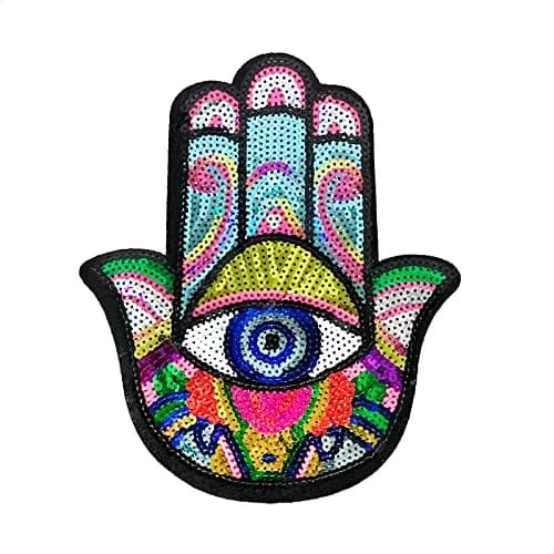 Reluen Evil Eye Iron On Patch Large Sequin Hamsa Hand Embroidered Badge 22cm (8.7in) x 19.5cm (7.7in) thumbnail 1