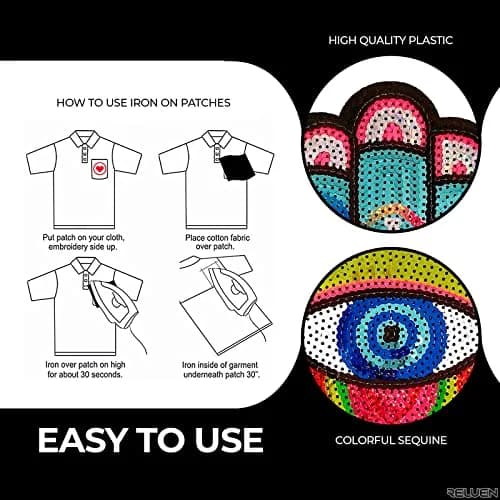 Reluen Evil Eye Iron On Patch Large Sequin Hamsa Hand Embroidered Badge 22cm (8.7in) x 19.5cm (7.7in) thumbnail 4