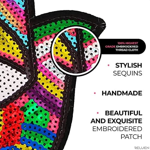 Reluen Evil Eye Iron On Patch Large Sequin Hamsa Hand Embroidered Badge 22cm (8.7in) x 19.5cm (7.7in) thumbnail 3