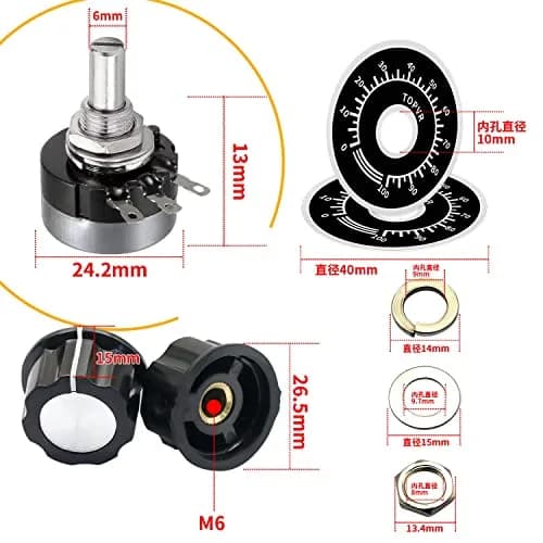 CenryKay RV24YN20S B102 1K Rotary Potentiometer with Knobs & Dials, 6mm Shaft, 20mm Length, 2-Pack | Precise Control for Audio & Circuits thumbnail 2