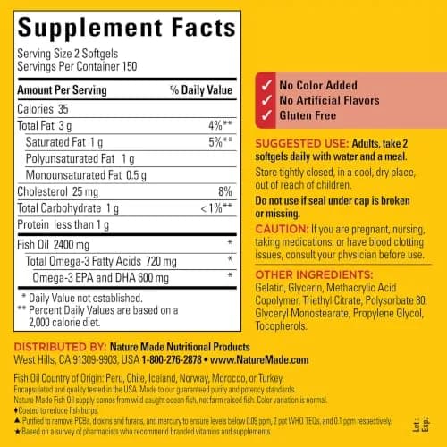 Nature Made Burp Less Fish Oil Omega 3 1200 mg Softgels 300 Count thumbnail 6