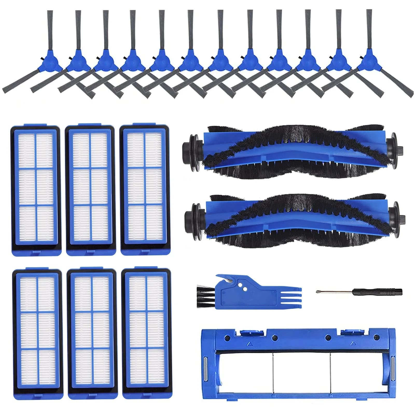 LesinaVac Replacement Parts Kit for Eufy RoboVac 11S Max, 15C Max, 30C Max, G30 Edge, G10 Hybrid (1 Main Brush, 6 Side Brushes, 6 Filters) — 2+6+1+