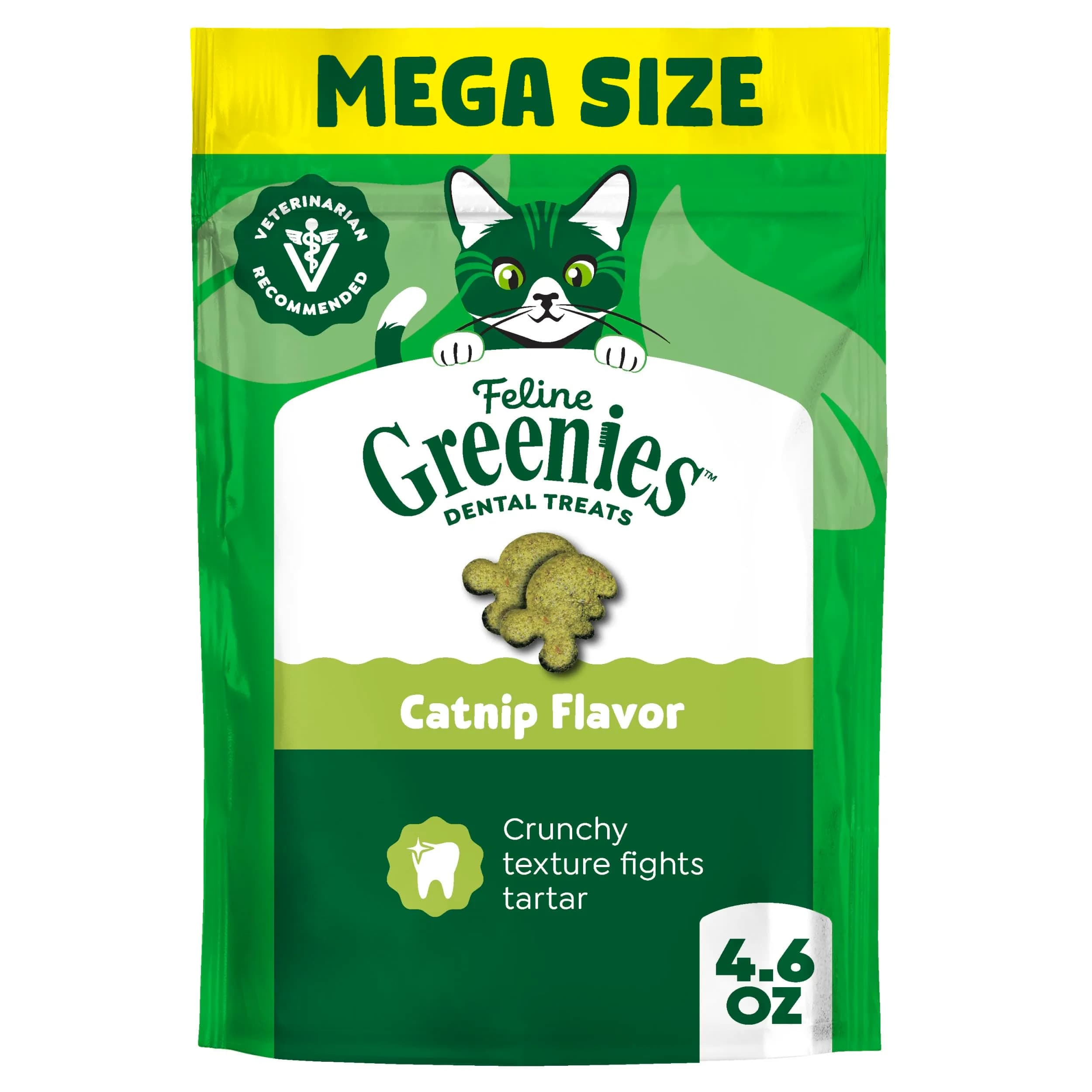 Greenies Feline Natural Dental Cat Treats, Catnip Flavor, 130.4g (4.6 oz) | Vet-Recommended Oral Care for Cats