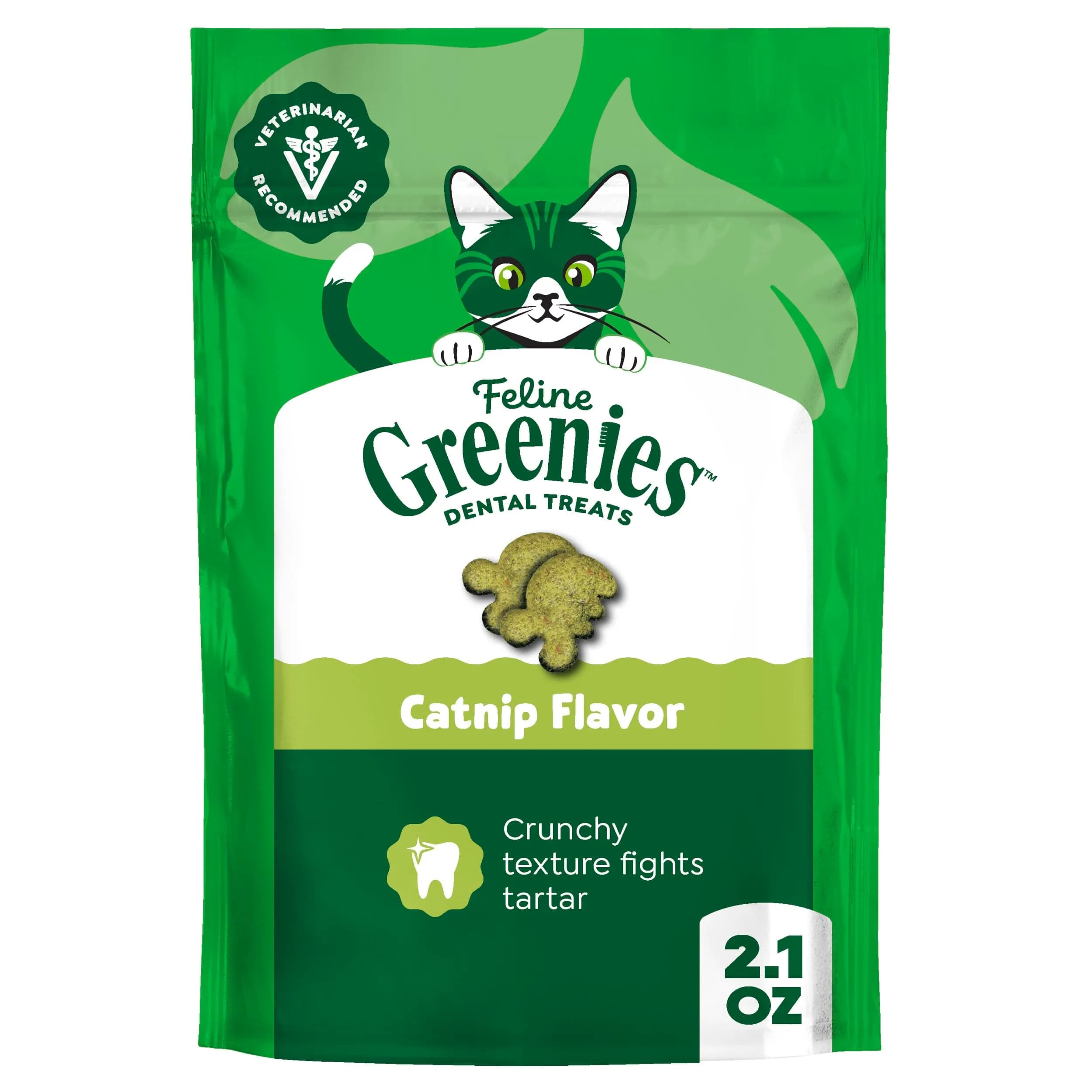 Greenies Feline Natural Dental Cat Treats, Catnip Flavor, 2.1 oz (60 g) | #1 Vet-Recommended Oral Care