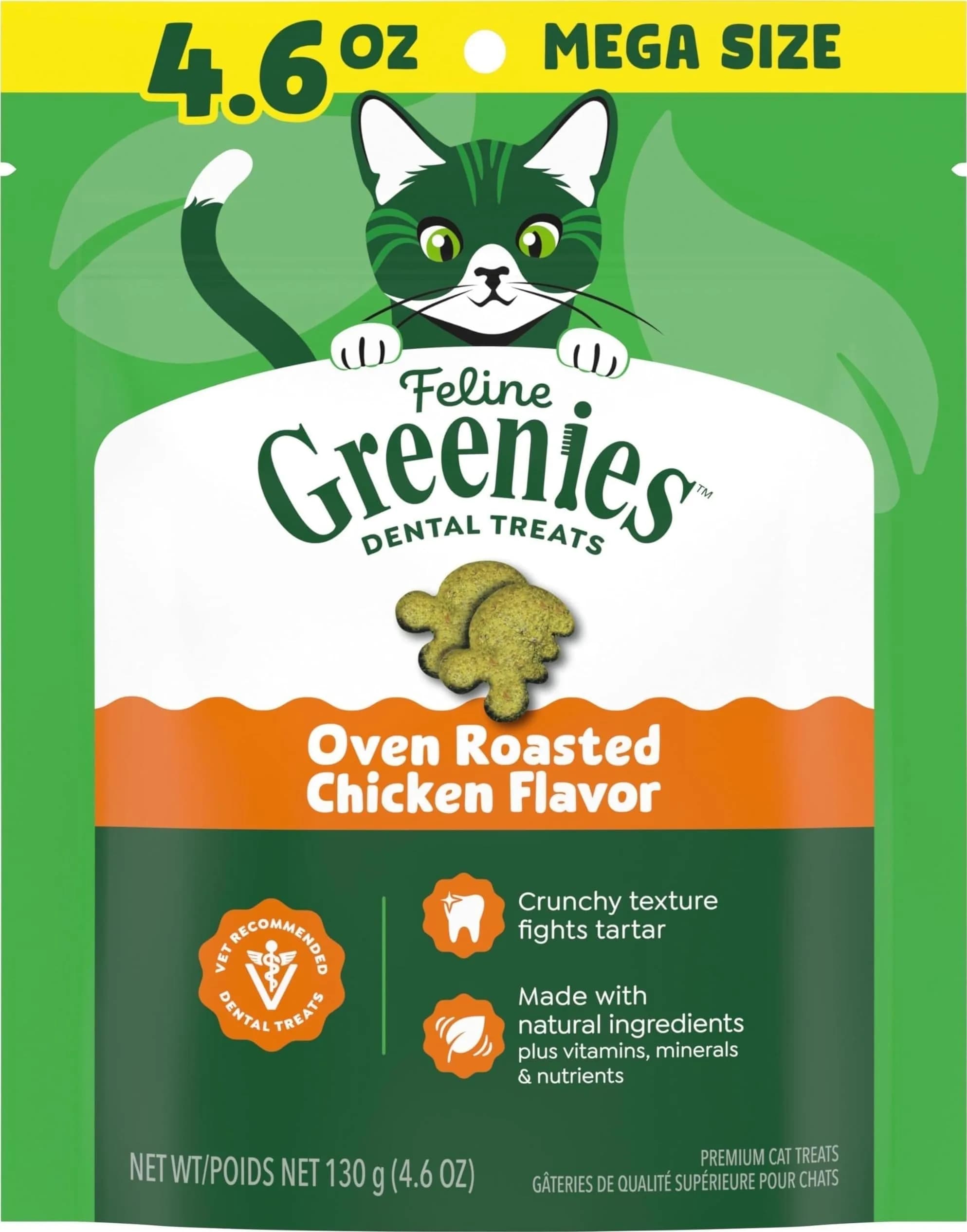 Greenies Feline Natural Dental Cat Treats Roasted Chicken Flavor 9.75 oz (276 g) | Vet-Recommended Oral Care for Cats — 4.6 Ounce