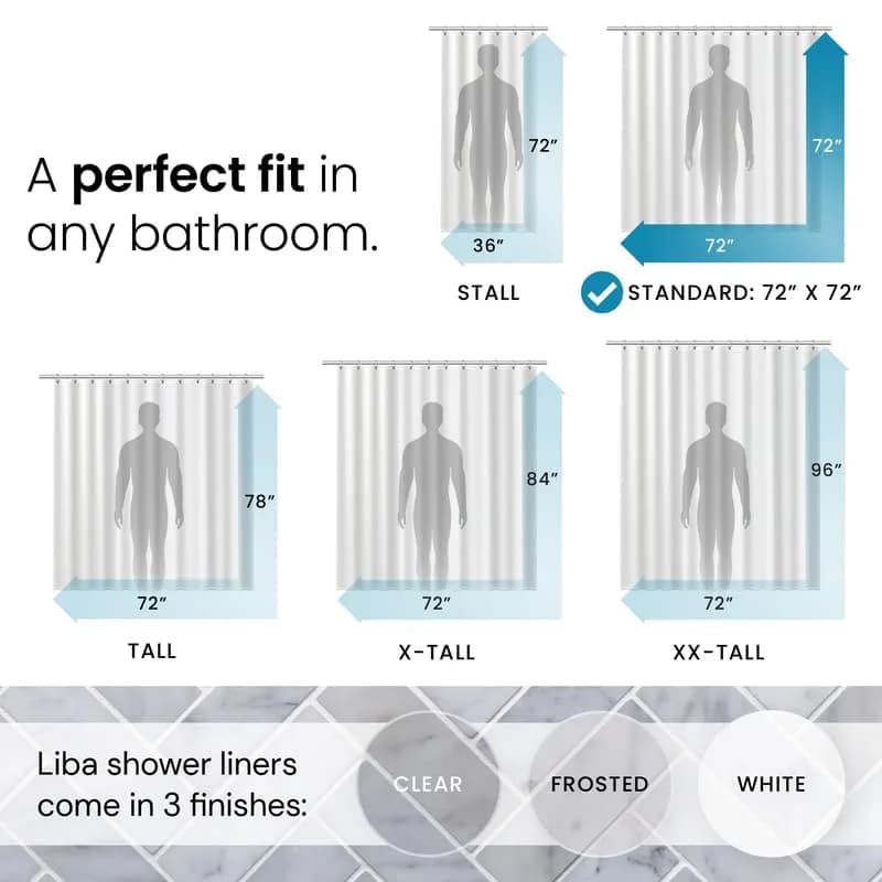 LiBa Shower Curtain PEVA 8G 72x72 Inch Waterproof White | Eco-Friendly Bathroom Accessory thumbnail 2