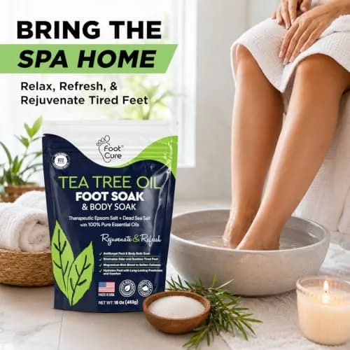 FOOT CURE Tea Tree Oil Epsom Salt Foot Soak 473ml (16 Fl Oz) | Softens Calluses & Refreshes Tired Feet thumbnail 7