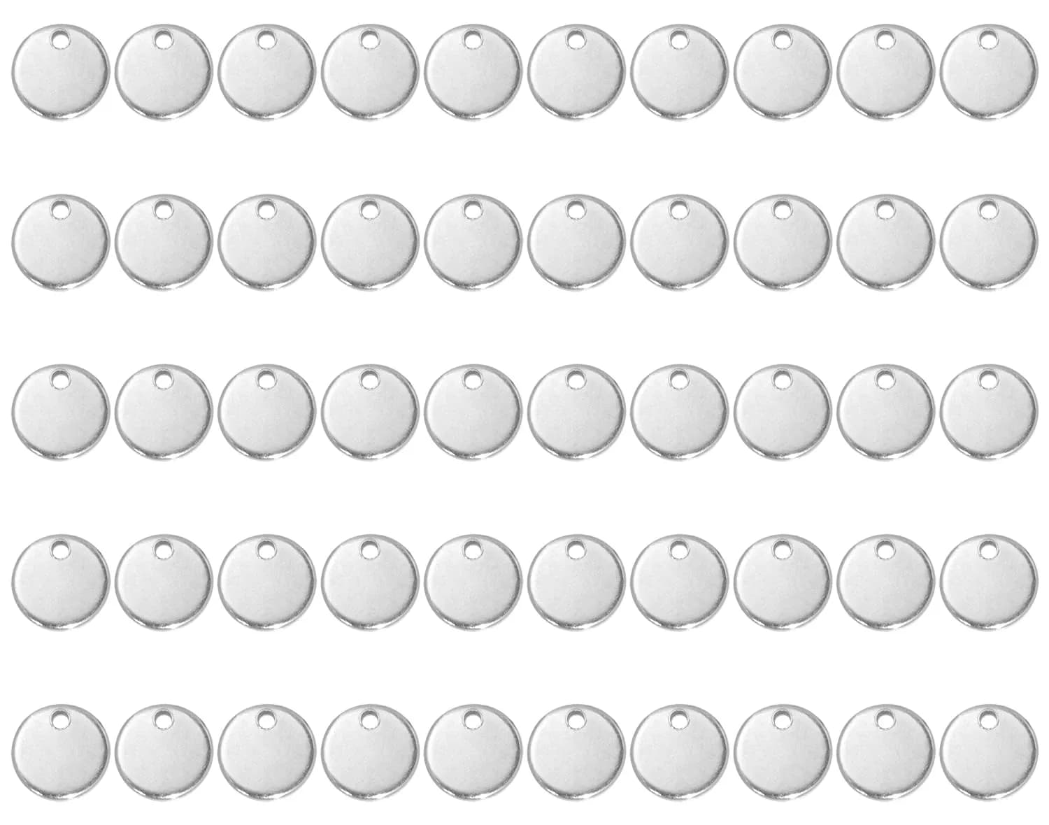 Shapenty 10mm Round Stainless Steel Stamping Tag Pendants, 50PCS | DIY Jewelry Making Charms — Silver / 8MM