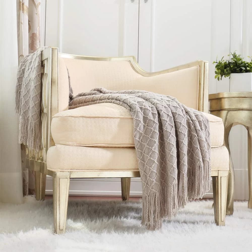 CREVENT Farmhouse Knit Throw Blanket 127cm x 152cm | Soft Warm Cozy Light Weight for Spring Summer