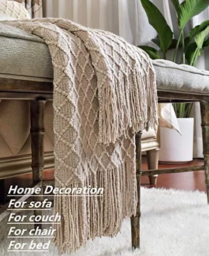 CREVENT Farmhouse Knit Throw Blanket 127cm x 152cm | Soft Warm Cozy Light Weight for Spring Summer thumbnail 4