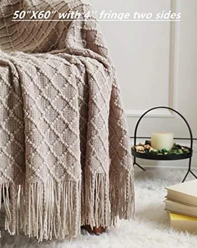 CREVENT Farmhouse Knit Throw Blanket 127cm x 152cm | Soft Warm Cozy Light Weight for Spring Summer thumbnail 2