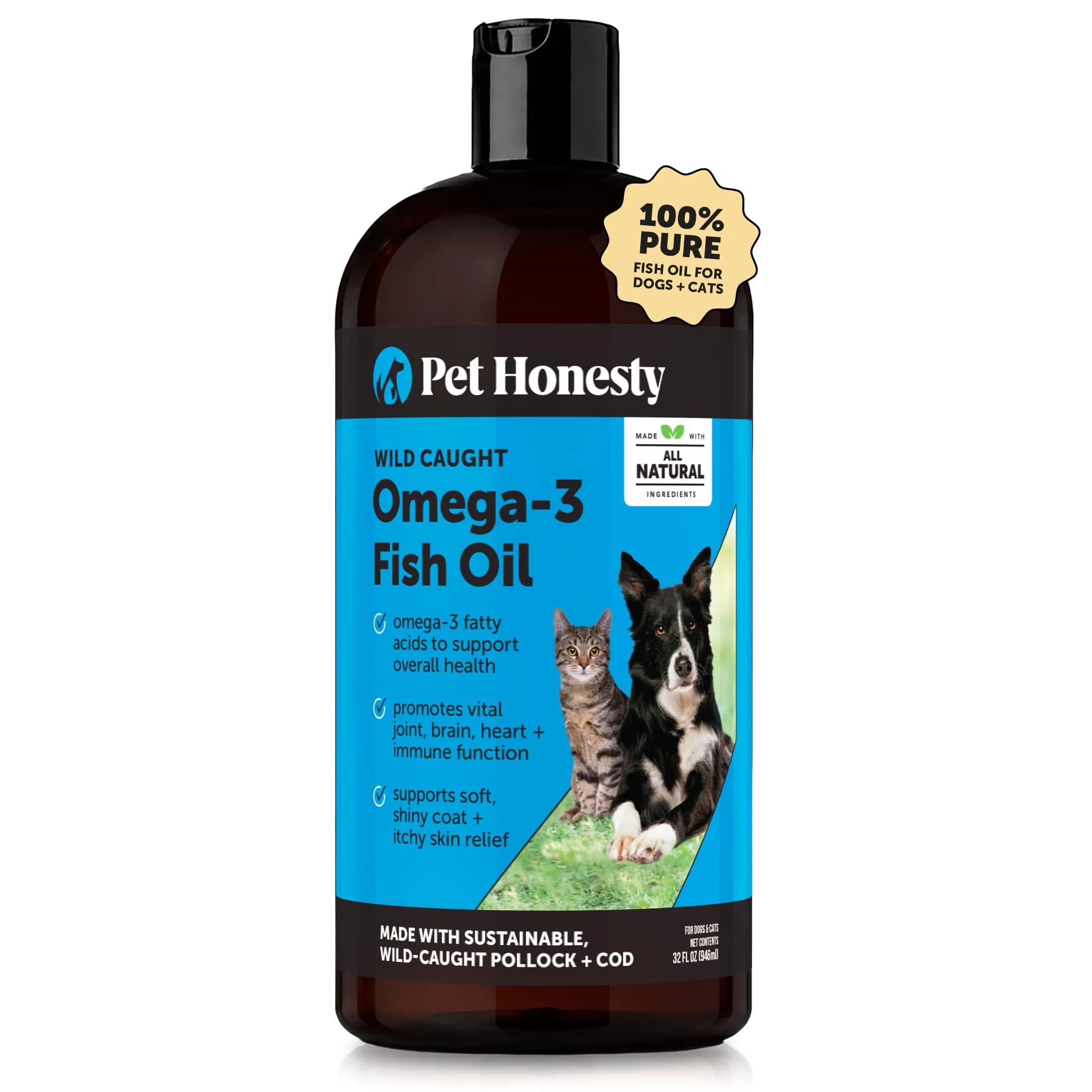 Pet Honesty Skin + Coat Health Oil for Dogs with Salmon Oil 355ml (12 oz) | Nutritionist Approved for Allergy Itch Relief — Fish Oil / 32oz