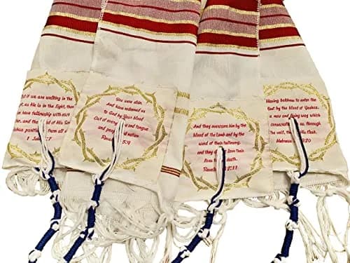 Shofars From Afar The Blood of Yeshua Jesus Red Tallit Prayer Shawl with Matching Yeshua Tallit Zipper Bag | Faithful Red & Gold Design (72x22 inches) thumbnail 6