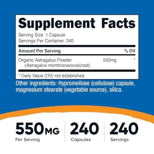 Nutricost Astragalus Capsules 550mg (240 Count, 240 Servings) | Gluten-Free Herbal Supplement for Adults thumbnail 2