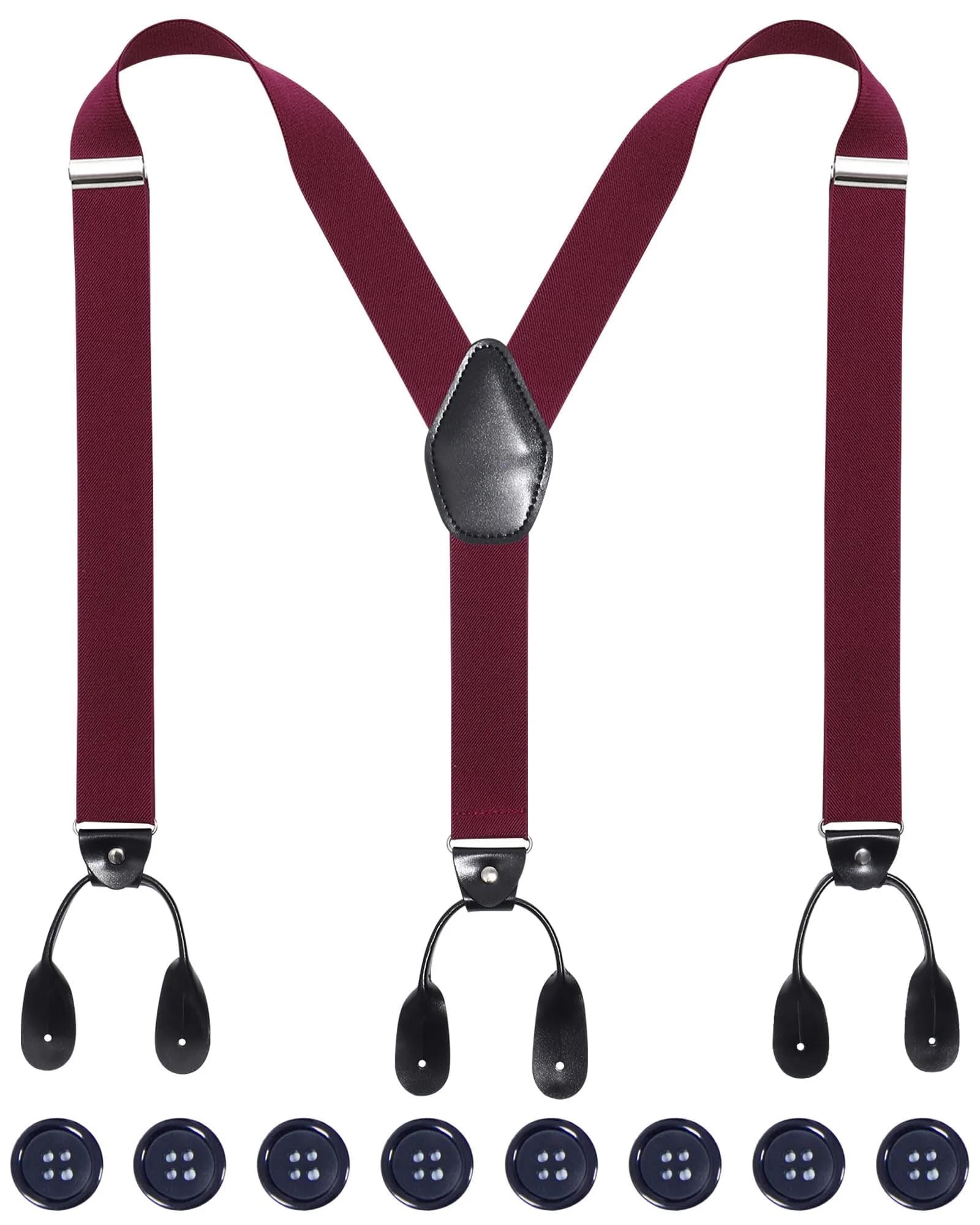 Kajeer Men Button Suspender Adjustable Y-Back Elastic Tuxedo Heavy Duty Suspender | Stylish & Durable — Wine Red