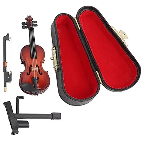 HEEPDD Miniature Violin Model 8cm (3.15in) | Wooden Dollhouse Accessory with Bow, Stand, Case | Traditional Music Theme thumbnail 1