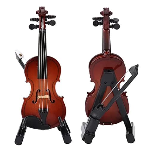 HEEPDD Miniature Violin Model 8cm (3.15in) | Wooden Dollhouse Accessory with Bow, Stand, Case | Traditional Music Theme thumbnail 5