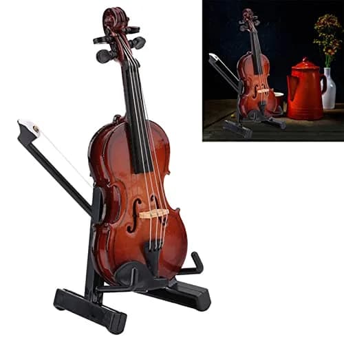 HEEPDD Miniature Violin Model 8cm (3.15in) | Wooden Dollhouse Accessory with Bow, Stand, Case | Traditional Music Theme thumbnail 7