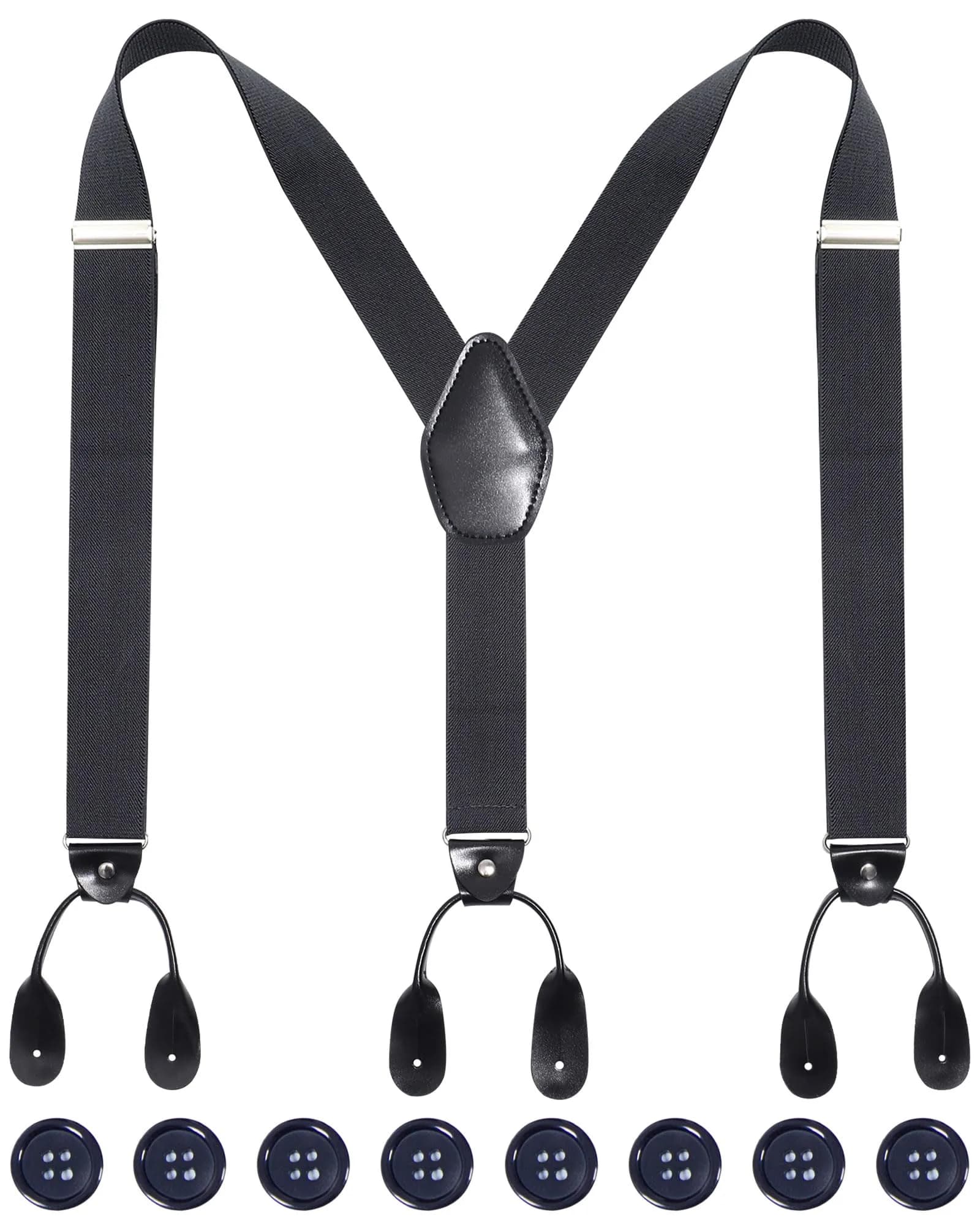 Kajeer Men Button Suspender Adjustable Y-Back Elastic Tuxedo Heavy Duty Suspender | Stylish & Durable — Dark Gray