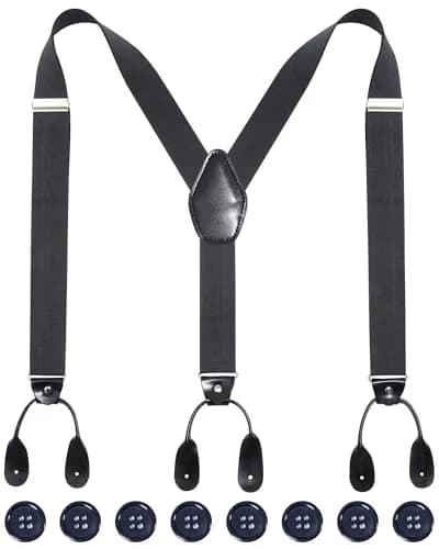 Kajeer Men's Y-Back Button Suspenders - Adjustable Elastic Tuxedo Suspenders (Dark Gray) thumbnail 1