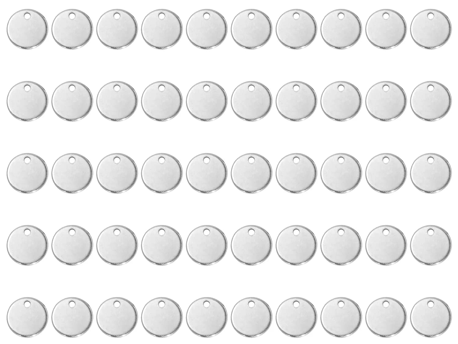 Shapenty 10mm Round Stainless Steel Stamping Tag Pendants, 50PCS | DIY Jewelry Making Charms — Silver