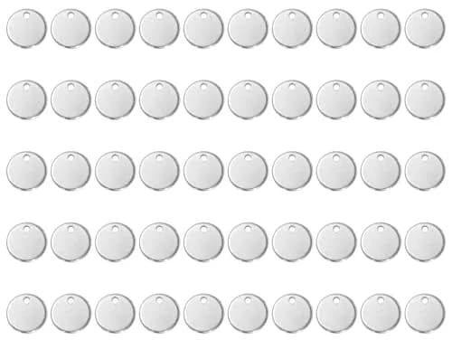 Shapenty 10mm Round Stainless Steel Stamping Tag Pendants, 50PCS | DIY Jewelry Making Charms thumbnail 1