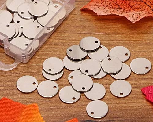 Shapenty 10mm Round Stainless Steel Stamping Tag Pendants, 50PCS | DIY Jewelry Making Charms thumbnail 3