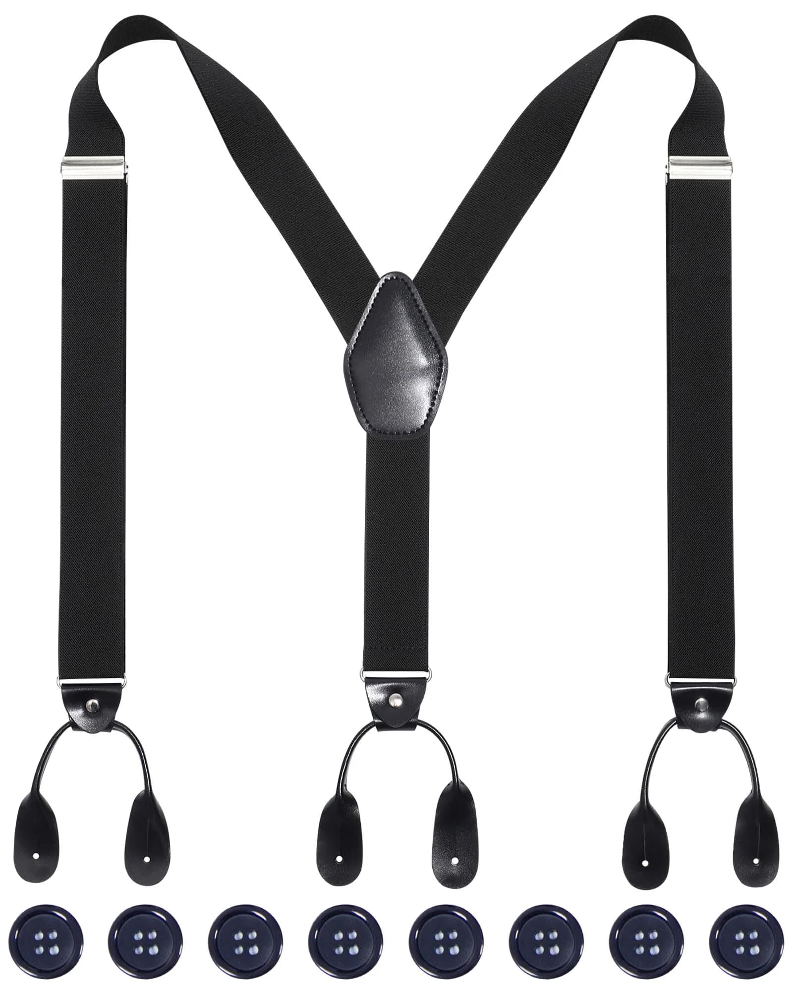 Kajeer Men Button Suspender Adjustable Y-Back Elastic Tuxedo Heavy Duty Suspender | Stylish & Durable — Black