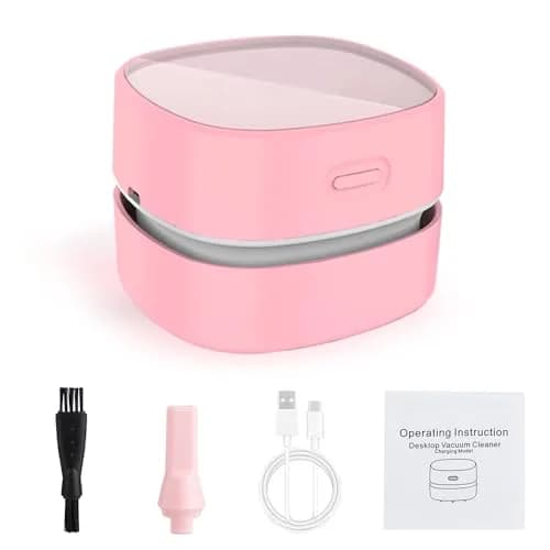 ODISTAR Mini Desktop Vacuum Cleaner Pink AA Battery Powered | Cordless Convenience for Table Dust thumbnail 7