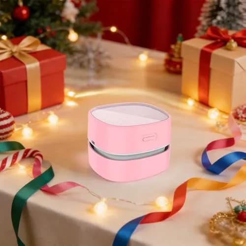 ODISTAR Mini Desktop Vacuum Cleaner Pink AA Battery Powered | Cordless Convenience for Table Dust thumbnail 8